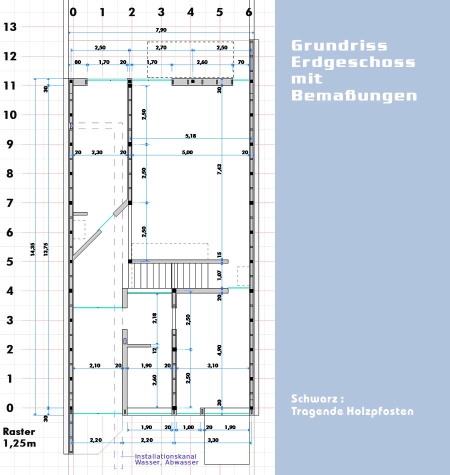 Grundriss Erdgeschoss : Mae und Pfostenstellung