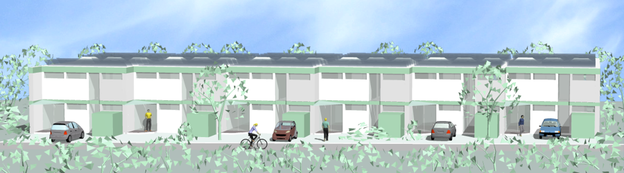 Ansicht Effizienz-Haus-Reihe Eingangseite