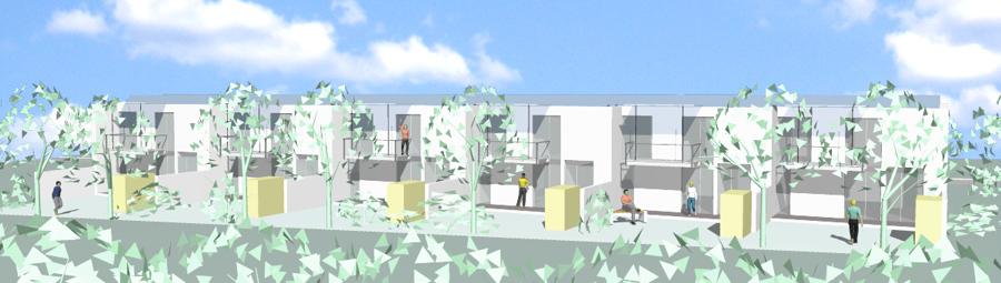Ansicht Effizienz-Haus-Reihe Gartenseite